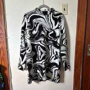 Mango Monochrome Abstract Long Sleeve Sweater Dress